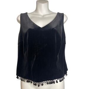 VTG Social Circles Black Velvet Beaded Hem Sleeveless Top Women's Size 10
